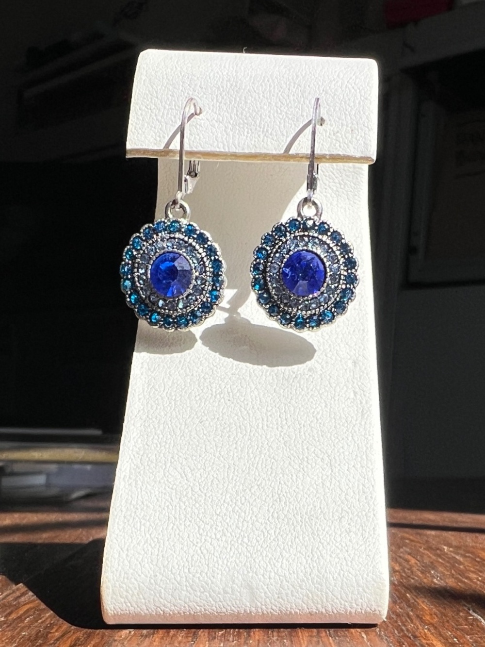 Blue Crystal Drop Silver Earrings Hanging Baked Beads New